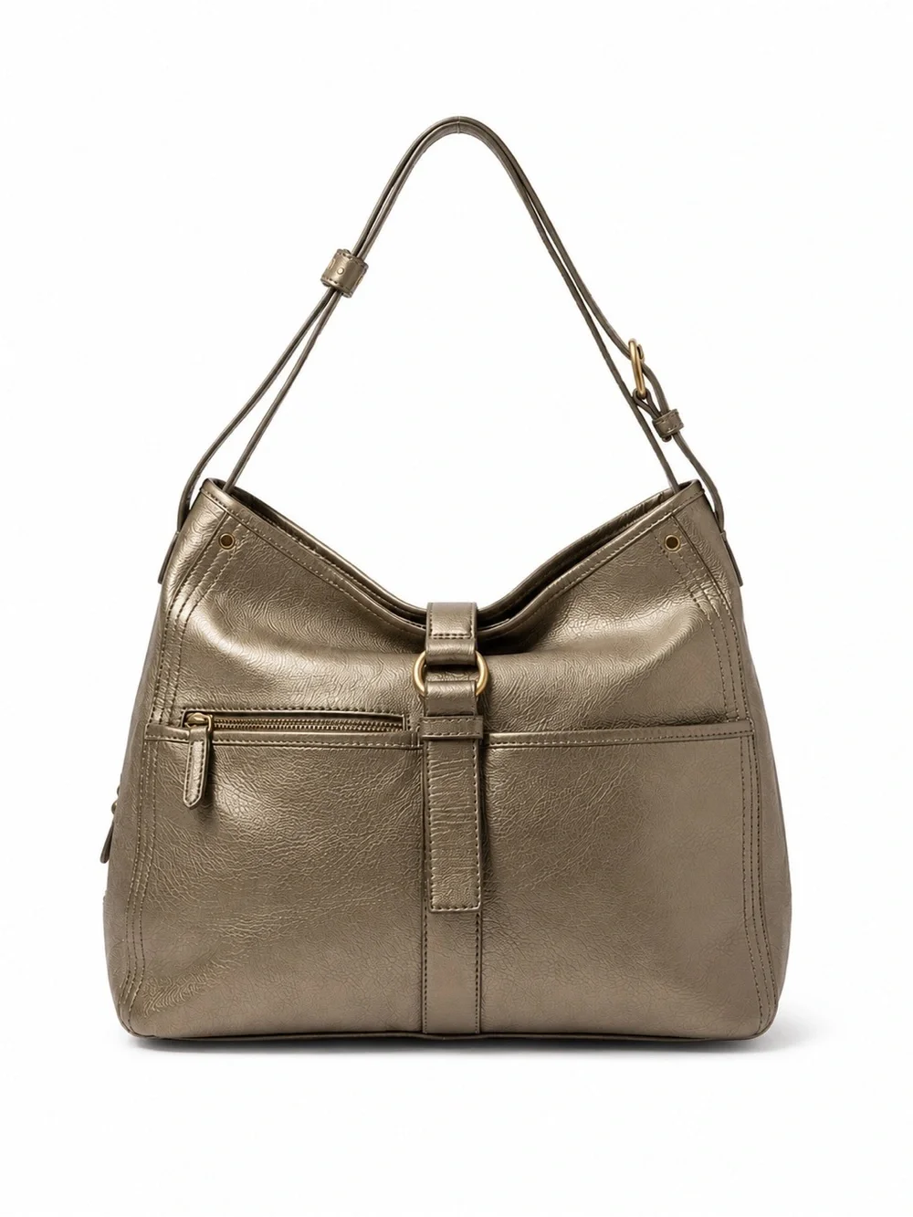 Cole Haan Metallic Gold Leather Hobo Shoulder Bag Buckle Detail Purse